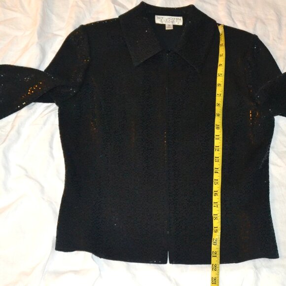 St John Evening Shimmer Micro-Pallettes Metallic Black Zipper Jacket, Size 10 - Picture 10 of 11